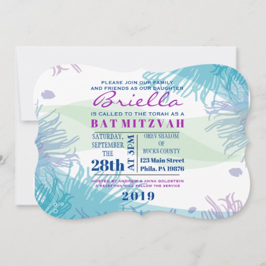 Ocean Underwater Zee Life Bat Mitzvah Uitnodiging (Voorkant)
