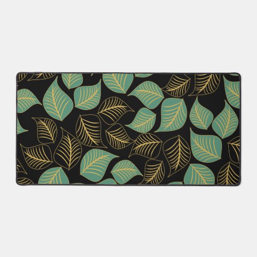 Océan vert et or large feuille motif sur noir (Recto)