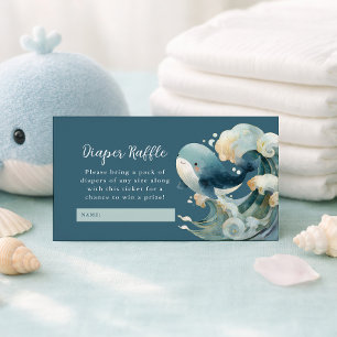 Ocean Walvis Golven Luier Raffle Witte Baby Shower Informatiekaartje