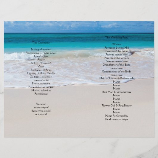 Ocean Water & Beach Sand Wedding Programme Modèle (Dos)