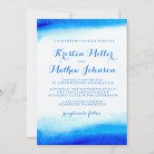 Océan Watercolor Faire-part de mariage bleu (Devant)