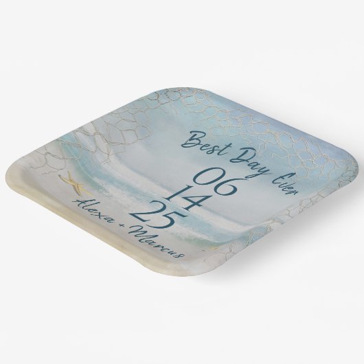 Ocean Waterverf and Starfish Wedding Papieren Bordje (Gebogen)