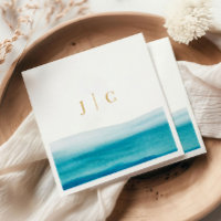 Ocean Waterverf Gold Initialen Beach Wedding