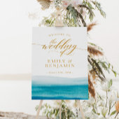 Ocean Waterverf Gold Script Beach Weduwen Welkom Poster