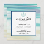 Ocean Waterverf Monogram Anchor sparen de Datum Save The Date (Voorkant / Achterkant)