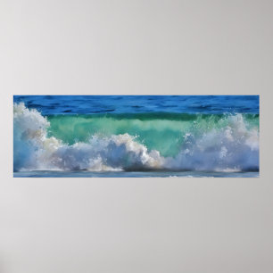 Ocean Wave bij Malibu Panorama Waterverf Art Poster