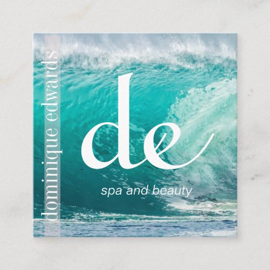 Ocean Wave Blue Business Monogram Vierkante Visitekaartje (Voorkant)