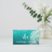 Ocean Wave Blue Modern Monogram Stijlvol Visitekaartje (Staand voorkant)