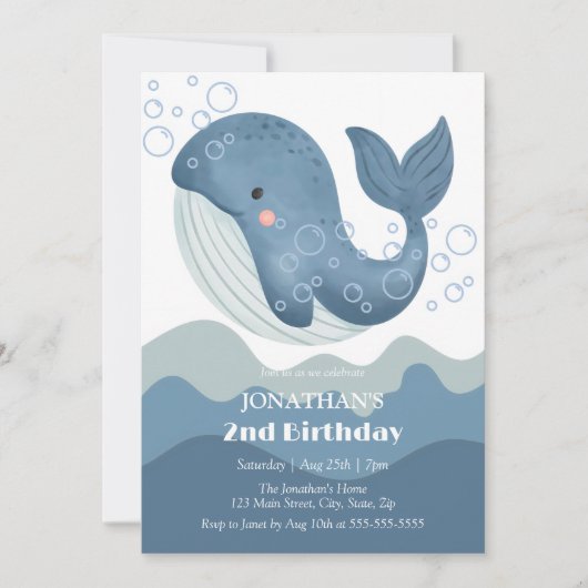 Ocean Wave Bubble Whale Kids Verjaardag Kaart (Voorkant)