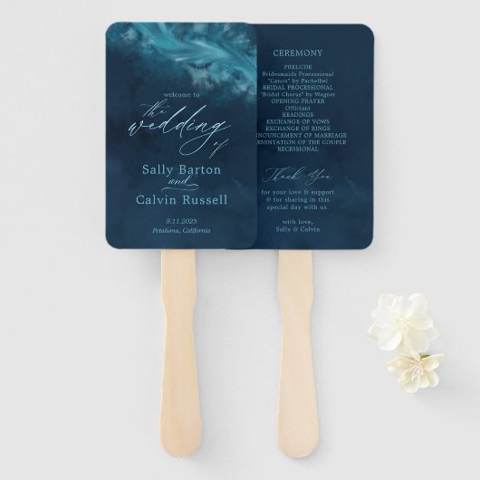 Ocean Wave Custom Wedding Hand Fan Program Handwaaier (Voorkant en achterkant)