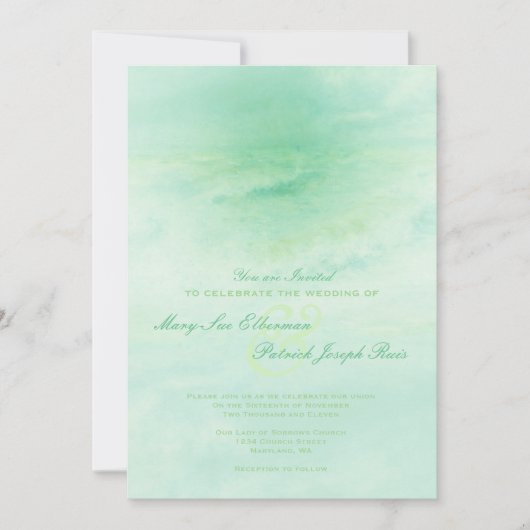 Ocean Wave : Faire-part de mariage vert de mer (Devant)