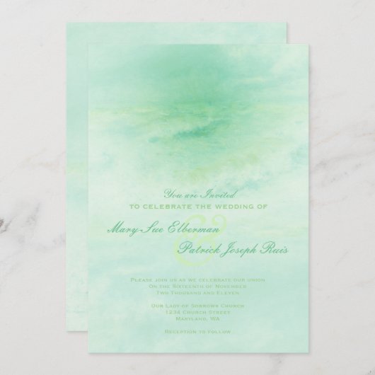 Ocean Wave : Faire-part de mariage vert de mer (Devant / Derrière)