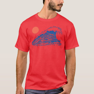 Ocean Wave onder een Rode Zon Traditionele Japanse T-shirt