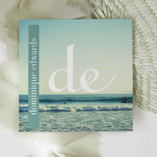 Ocean Wave QR Professioneel Monogram Wit Vierkante Visitekaartje