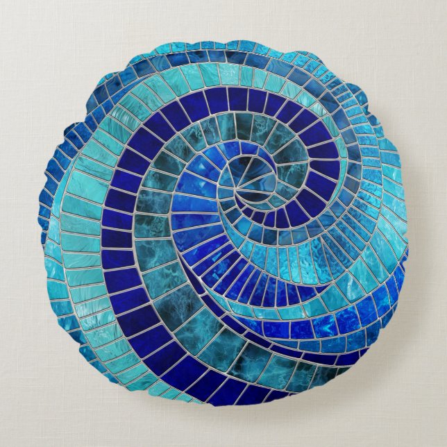 Ocean Wave Spiral mozaïek kunst Rond Kussen (Voorkant)