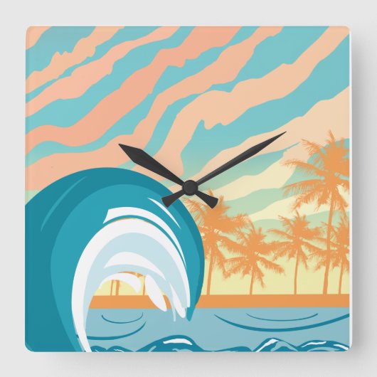 Ocean Wave Summer Clock Vierkante Klok (Voorkant)