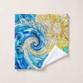 Ocean Wave Sun mozaïek kunst Bad Handdoek (Wasdoekje)