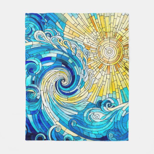 Ocean Wave Sun mozaïek kunst Fleece Deken (Voorkant)