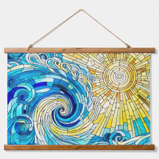 Ocean Wave Sun mozaïek kunst Hangend Wandkleed (Voorkant)