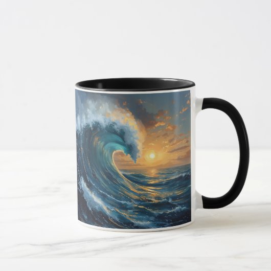 Ocean Wave Sunset Art – Abstract Sea Design  Mok (Rechts)