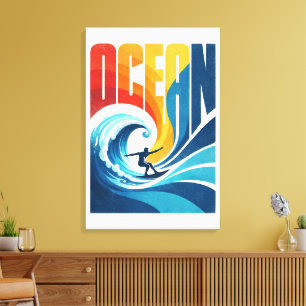 OCEAN Wave Surfer – Retro Surf Lifestyle Kunst Canvas Afdruk