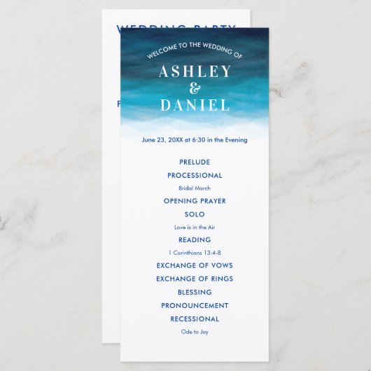 Ocean Wave Waterverf Trouwprogramma voor Ceremony Programma (Voorkant / Achterkant)