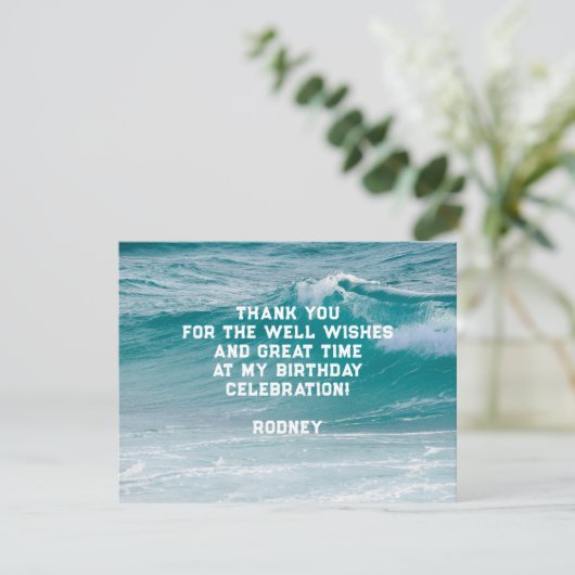 Ocean Wave Zijn Verjaardag Dank u Bericht Bedankkaart (Staand voorkant)