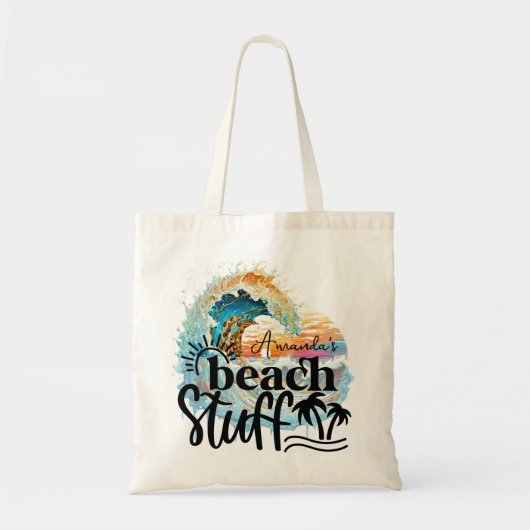 Ocean wave zonsondergang gepersonaliseerde strand tote bag (Voorkant)