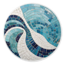 Ocean Waves Abstract Zee Blue Nautical Faux Mosaic