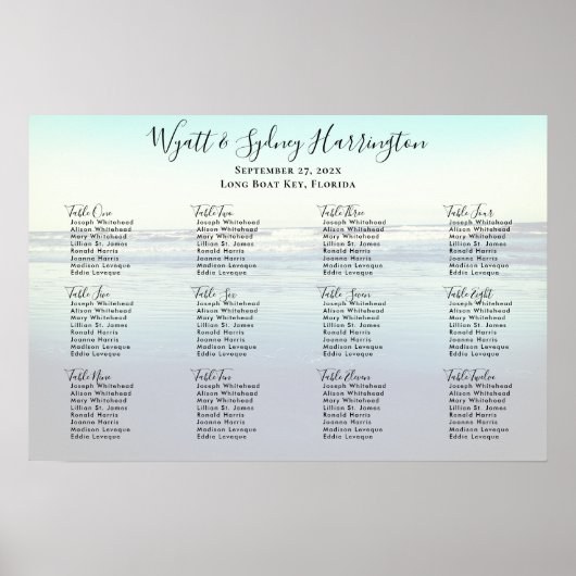 Ocean Waves Beach Background Table Seining Chart Poster (Voorkant)