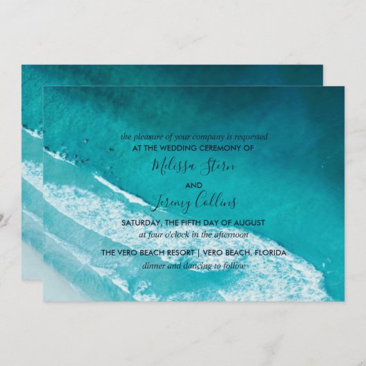 Ocean Waves Beach Wedding Invitation Kaart (Voorkant / Achterkant)