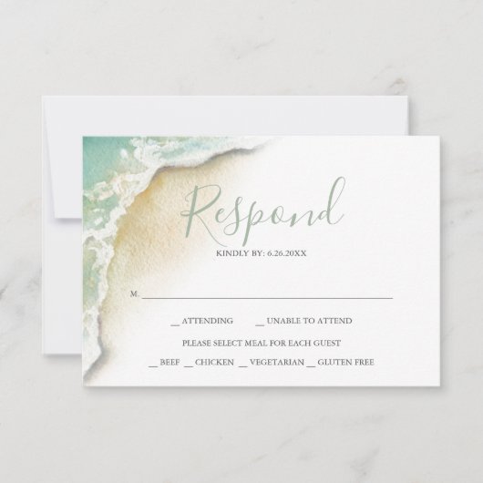 Ocean Waves Beach Wedding Réponse RSVP (Devant)
