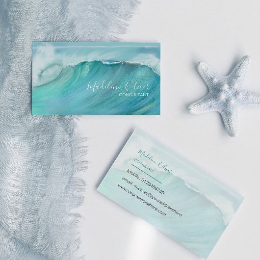 Ocean Waves Beach Zee Travel Blue Moderne Visitekaartje