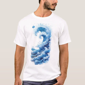 Ocean Waves Blue Graphic sur T-shirt blanc
