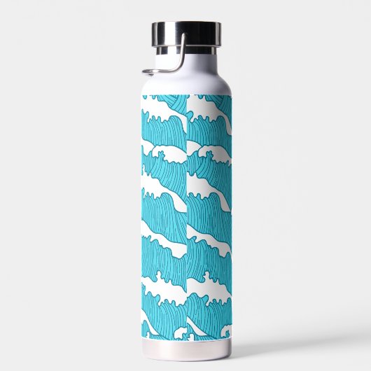 Ocean Waves Blue Pattern Aangepaste naam waterflac Waterfles (Rechts)