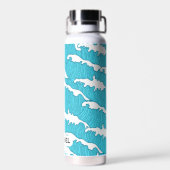 Ocean Waves Blue Pattern Aangepaste naam waterflac Waterfles (Achterkant)
