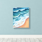 Ocean Waves Blue Watercolor Coastal Canvas Afdruk (Insitu (Houten vloer))