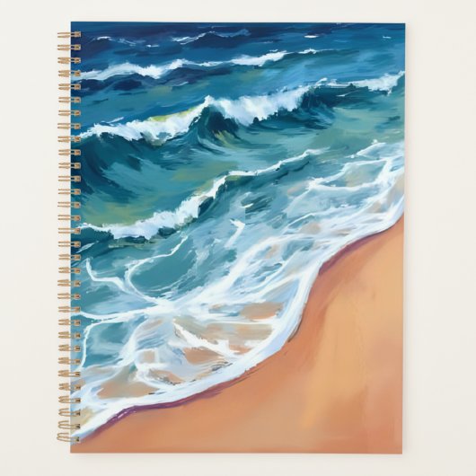 Ocean Waves Blue Watercolor Coastal Planner (Voorkant)
