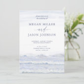 Ocean Waves, Blue, White Waterverf Wedding Kaart (Staand voorkant)