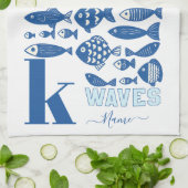 Ocean Waves Coastal Fish Kitchen Towel – Nautical  Theedoek (Gevouwen)