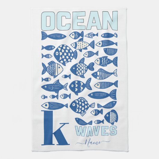 Ocean Waves Coastal Fish Kitchen Towel – Nautical  Theedoek (Verticaal)