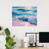 Ocean Waves Crashing on Shoreline Poster (Thuiskantoor)