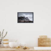 Ocean Waves Crashing Rocks Poster (Keuken)