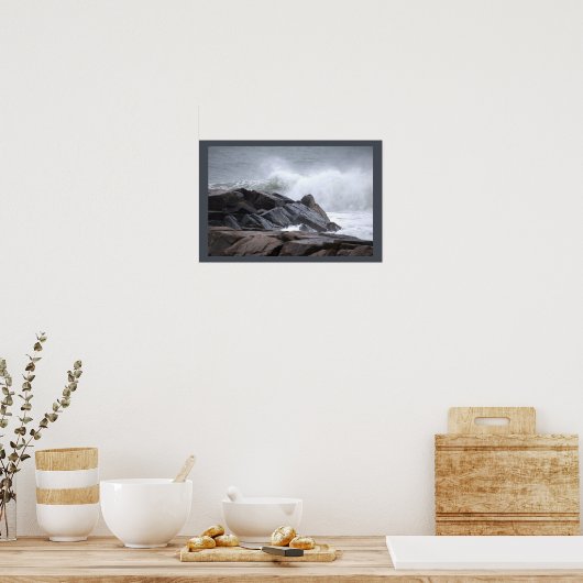 Ocean Waves Crashing Rocks Poster (Cuisine)