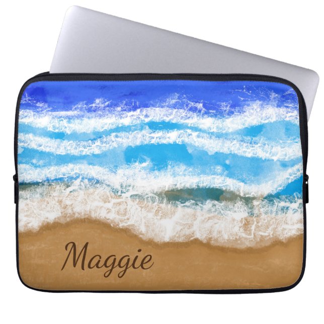Ocean Waves crasht op Sandy Beach Laptop Sleeve (Voorkant)