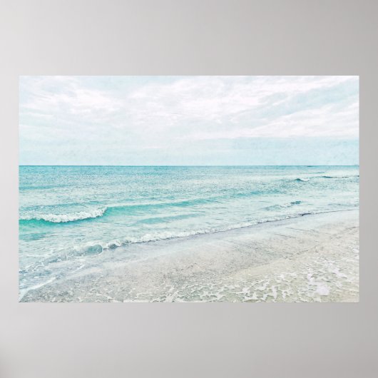 Ocean Waves die Aqua Light Blue Waterverf schilder Poster (Voorkant)