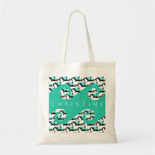 Ocean Waves die haaien zwemmen Persoonlijk strand Tote Bag
