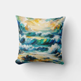 Ocean Waves en Sunrise Abstracte schilderkunst Kussen