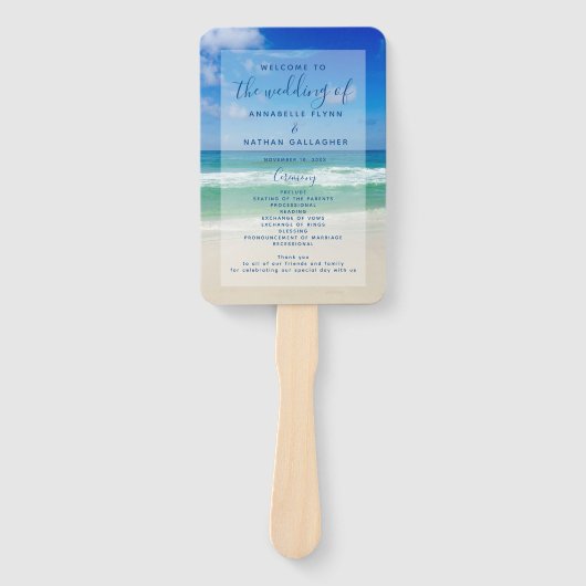 Ocean Waves Fotografie Strand bruiloft programma Handwaaier (Voorkant)
