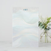 Ocean Waves Lined Monogram Writing Paper Briefpapier (Staand voorkant)